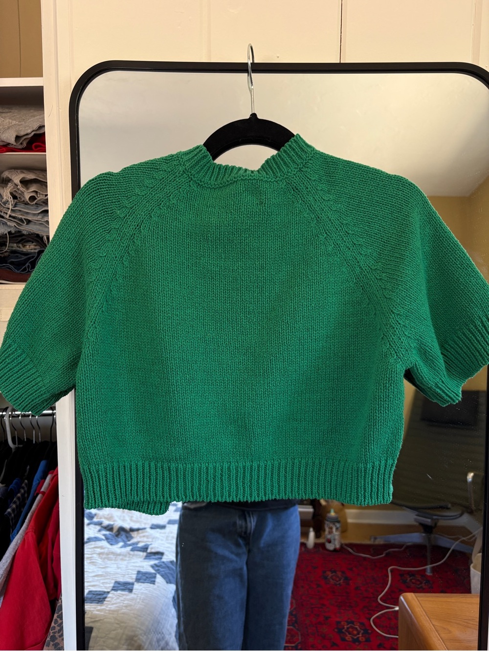 Green Cropped Knit Button-Up Cardigan - Picture 3 of 3